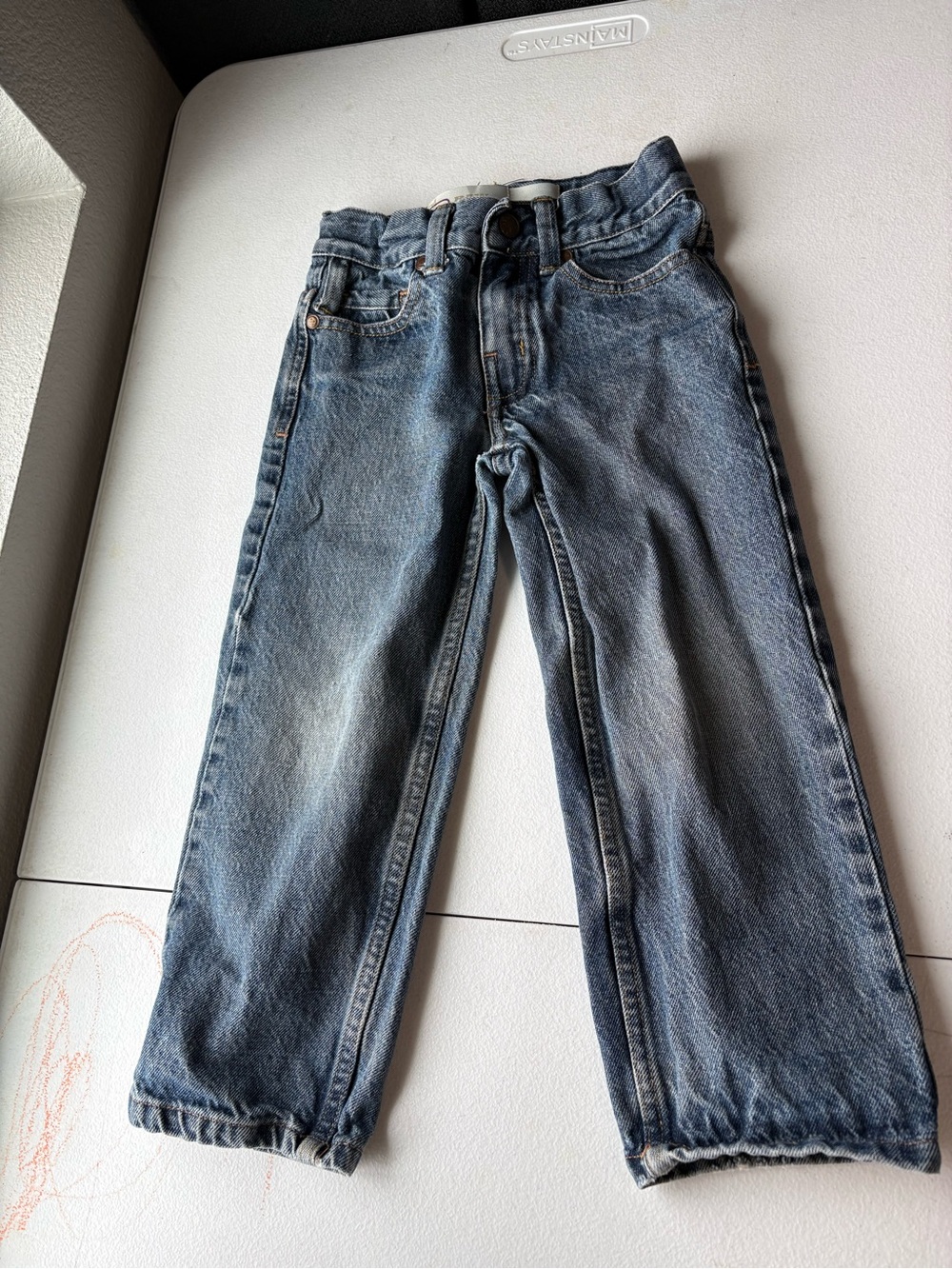 Raw Edge Denim Jeans Kids Size 4 Adjustable Waist Regular Fit Cotton Pants